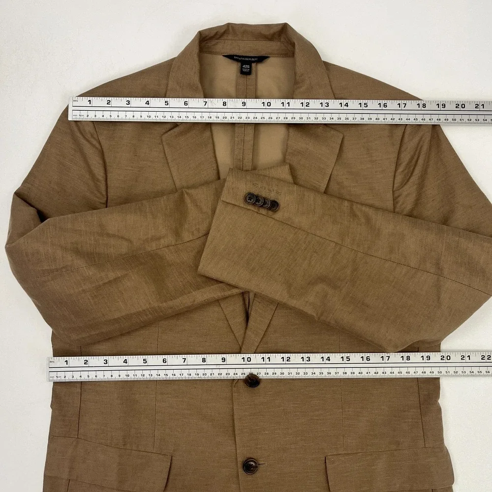 Banana Republic Progetto Uno Slim Italian Cotton Blazer Vicuna Tan Mens 42S